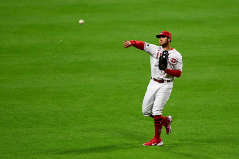 CINCINNATI, OHIO – APRIL 30: Nick Senzel #15 of the Cincinnati Reds in action. (Photo by Emilee Chinn/Getty Images)