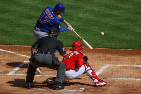 CINCINNATI, OHIO – MAY 01: Kris Bryant #17 of the Chicago Cubs strikes out in the first inning against the Cincinnati Reds. (Photo by Dylan Buell/Getty Images)