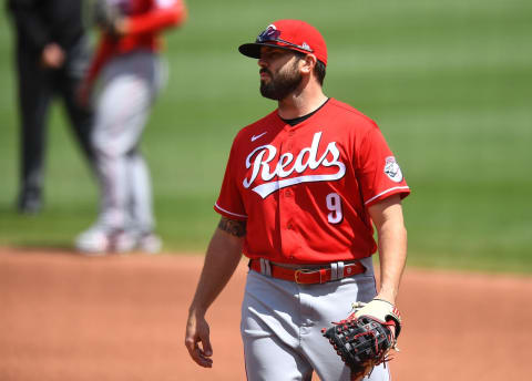 PITTSBURGH, PA – MAY 12: Mike Moustakas #9 of the Cincinnati Reds in action. (Photo by Joe Sargent/Getty Images)