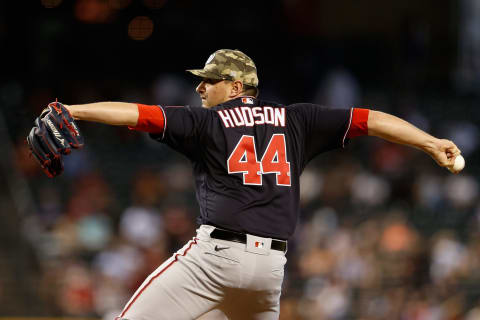 PHOENIX, ARIZONA – MAY 16: Relief pitcher Daniel Hudson #44 of the Washington Nationals pitches. (Photo by Christian Petersen/Getty Images)