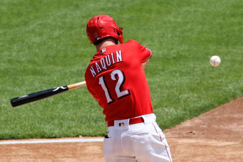 CINCINNATI, OHIO – MAY 20: Tyler Naquin #12 of the Cincinnati Reds strikes out in the first inning. (Photo by Dylan Buell/Getty Images)