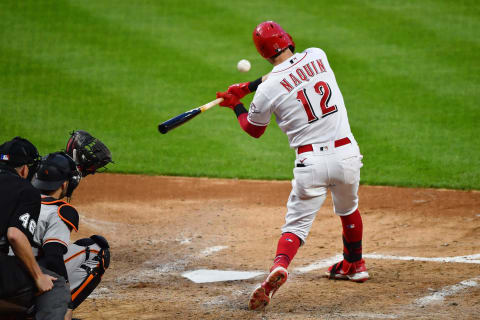 CINCINNATI, OH – MAY 18: Tyler Naquin #12 of the Cincinnati Reds bats. (Photo by Jamie Sabau/Getty Images)