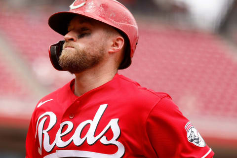 CINCINNATI, OH – JUNE 10: Tucker Barnhart #16 of the Cincinnati Reds walks back to the dugout. (Photo by Kirk Irwin/Getty Images)