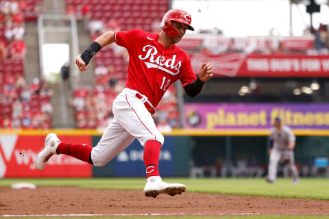 CINCINNATI, OH – JUNE 13: Tyler Naquin #12 of the Cincinnati Reds rounds third base. (Photo by Kirk Irwin/Getty Images)