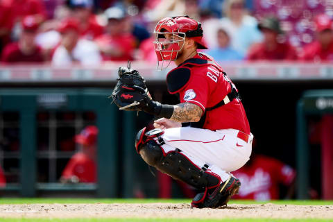 CINCINNATI, OHIO – AUGUST 18: Tucker Barnhart #16 of the Cincinnati Reds. (Photo by Emilee Chinn/Getty Images)