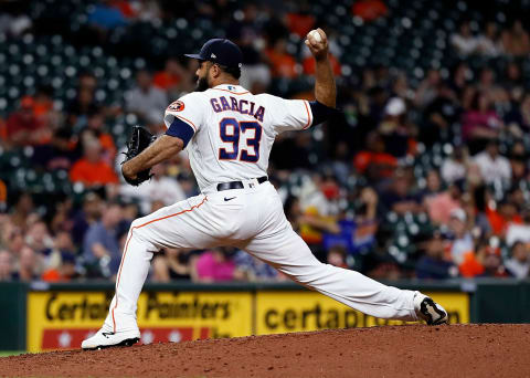 HOUSTON, TEXAS – SEPTEMBER 07: Yimi Garcia #93 of the Houston Astros pitches. (Photo by Bob Levey/Getty Images)