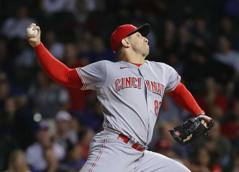 CHICAGO, ILLINOIS – SEPTEMBER 08: Luis Cessa #85 of the Cincinnati Reds pitches. (Photo by Jonathan Daniel/Getty Images)