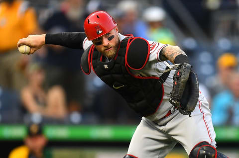 PITTSBURGH, PA – SEPTEMBER 14: Tucker Barnhart #16 of the Cincinnati Reds in action. (Photo by Joe Sargent/Getty Images)