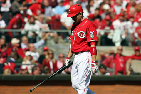 CINCINNATI, OH – OCTOBER 11: Joey Votto #19 of the Cincinnati Reds (Photo by Jonathan Daniel/Getty Images)