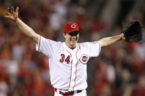 CINCINNATI, OH – JULY 2: Homer Bailey #34 of the Cincinnati Reds celebrates after throwing a no-hitter against the San Francisco Giants at Great American Ball Park on July 2, 2013 in Cincinnati, Ohio. The Reds won 3-0. (Photo by Joe Robbins/Getty Images)