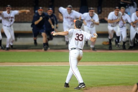 CHARLOTTESVILLE, VA – JUNE 9: Nick Howard #33 of the Virginia Cavaliers celebrates. (Photo by Mitchell Layton/Getty Images)
