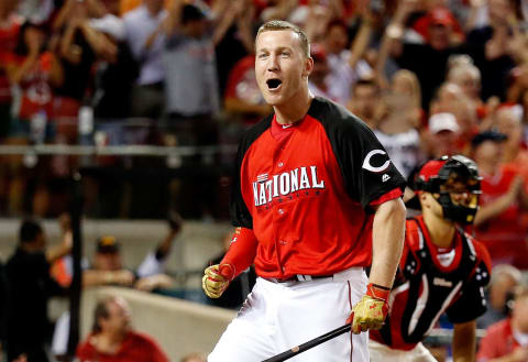 CINCINNATI, OH – JULY 13: National League All-Star Todd Frazier #21 of the Cincinnati Reds reacts during the Gillette Home Run Derby presented by Head & Shoulders at the Great American Ball Park on July 13, 2015 in Cincinnati, Ohio. (Photo by Rob Carr/Getty Images)