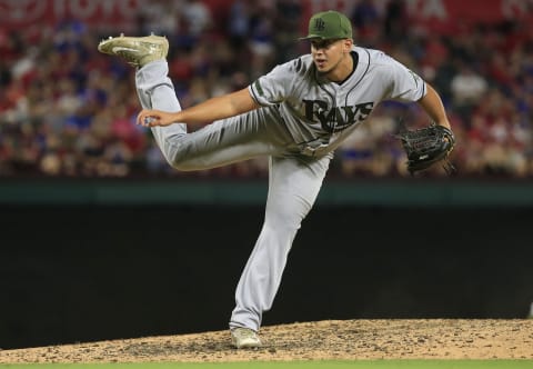 ARLINGTON, TX – MAY 29: Jose De Leon of the Tampa Bay Rays (Photo by Ron Jenkins/Getty Images)