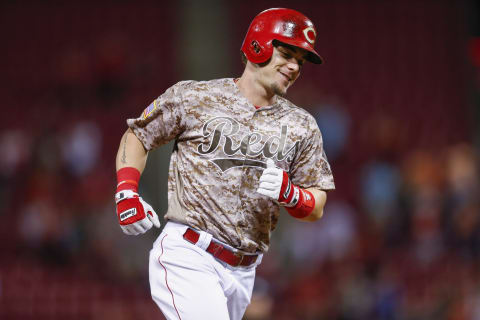 CINCINNATI, OH – MAY 06: Scooter Gennett #4 of the Cincinnati Reds rounds the bases after hitting his fourth home run against the St. Louis Cardinals at Great American Ball Park on June 6, 2017 in Cincinnati, Ohio. (Photo by Michael Hickey/Getty Images)