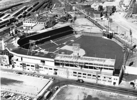 CINCINNATI – OCTOBER 3, 1941. An aerial view over Cincinnati shows Crosley Field, home of the Reds, (Photo by Mark Rucker/Transcendental Graphics, Getty Images)