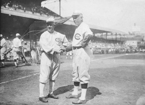 CINCINNATI – OCTOBER 1, 1919. Managers Kid Gleason of the Chicago White Sox, left, and Pat Moran of the Cincinnati Reds (Photo by Mark Rucker/Transcendental Graphics, Getty Images)