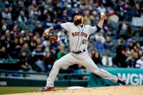 CHICAGO, IL – APRIL 21: Dallas Keuchel #60 of the Houston Astros pitches against the Chicago White Sox during the first inning at Guaranteed Rate Field on April 21, 2018 in Chicago, Illinois. (Photo by Jon Durr/Getty Images)