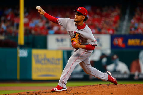 ST. LOUIS, MO – JULY 14: Luis Castillo #58 of the Cincinnati Reds pitches against the St. Louis Cardinals in the first inning at Busch Stadium on July 14, 2018 in St. Louis, Missouri. (Photo by Dilip Vishwanat/Getty Images)