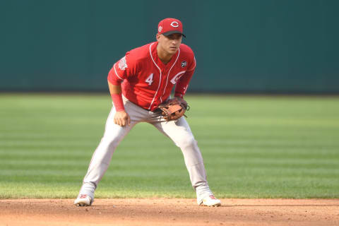 WASHINGTON, DC – AUGUST 14: Jose Iglesias #4 of the Cincinnati Reds in position during a baseball game. (Photo by Mitchell Layton/Getty Images)