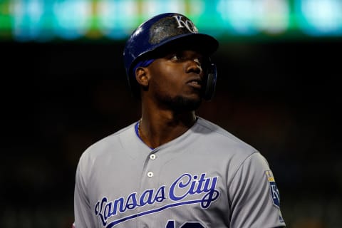 OAKLAND, CA – SEPTEMBER 16: Jorge Soler #12 of the Kansas City Royals returns to the dugout after an at bat against the Oakland Athletics. The Royals play the Reds in Cincinnati. (Photo by Jason O. Watson/Getty Images)