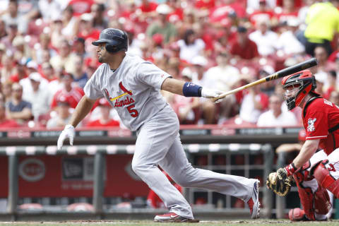 CINCINNATI, OH – JULY 17: Albert Pujols #5 of the St. Louis Cardinals bats against the Cincinnati Reds at Great American Ball Park. (Photo by Joe Robbins/Getty Images)