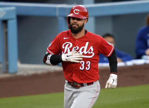 LOS ANGELES, CA – APRIL 27: Jesse Winker #33 of the Cincinnati Reds rounds the bases after hitting a solo home run. (Photo by Jayne Kamin-Once/Getty Images)