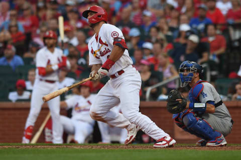 ST. LOUIS, MO – SEPTEMBER 6: Paul Goldschmidt #46 of the St. Louis Cardinals singles. (Photo by Michael B. Thomas /Getty Images)