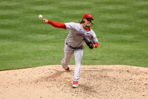 MILWAUKEE, WISCONSIN – AUGUST 25: Luis Castillo #58 of the Cincinnati Reds pitches in the fifth inning. (Photo by Dylan Buell/Getty Images)