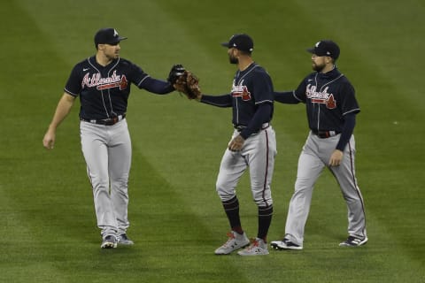 NEW YORK, NEW YORK – SEPTEMBER 18: The Atlanta Braves celebrate after winning 15-2 during the ninth inning. (Photo by Sarah Stier/Getty Images)