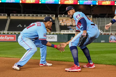 MINNEAPOLIS, MN – September 23: Jorge Polanco #11 of the Minnesota Twins celebrates with Byron Buxton. (Photo by Brace Hemmelgarn/Minnesota Twins/Getty Images)