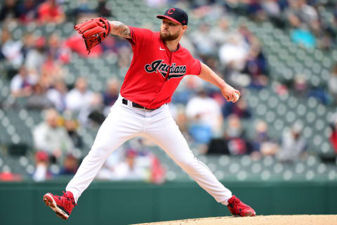 CLEVELAND, OHIO – APRIL 11: Logan Allen #54 of the Cleveland Indians pitches during a game. (Photo by Emilee Chinn/Getty Images)