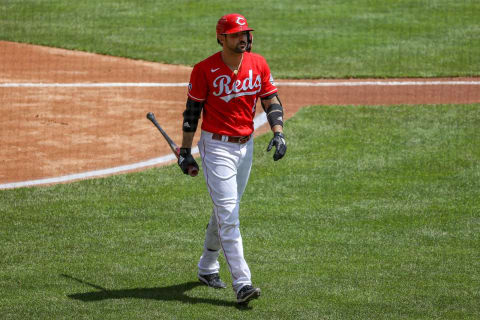 CINCINNATI, OHIO – APRIL 18: Nick Castellanos #2 of the Cincinnati Reds reacts after striking out. (Photo by Dylan Buell/Getty Images)