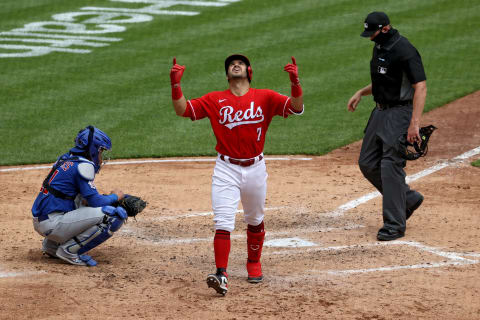 CINCINNATI, OHIO – MAY 02: Eugenio Suarez #7 of the Cincinnati Reds celebrates after hitting a home run. (Photo by Dylan Buell/Getty Images)