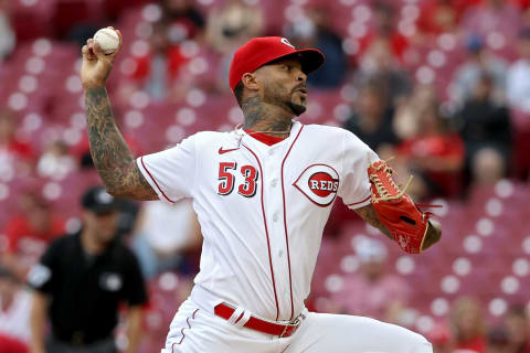 CINCINNATI, OHIO – JUNE 09: Vladimir Gutierrez #53 of the Cincinnati Reds pitches in the first inning against the Milwaukee Brewers. (Photo by Dylan Buell/Getty Images)