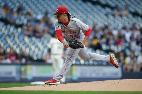 MILWAUKEE, WISCONSIN – JUNE 15: Luis Castillo #58 of the Cincinnati Reds throws a pitch. (Photo by John Fisher/Getty Images)