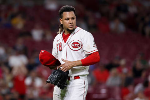 CINCINNATI, OHIO – JULY 01: Luis Castillo #58 of the Cincinnati Reds walks across the field. (Photo by Dylan Buell/Getty Images)