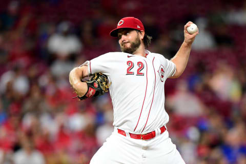 CINCINNATI, OHIO – AUGUST 16: Wade Miley #22 of the Cincinnati Reds pitches during a game. (Photo by Emilee Chinn/Getty Images)