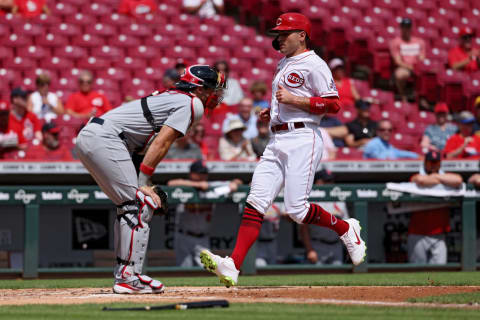 CINCINNATI, OHIO – SEPTEMBER 01: Joey Votto #19 of the Cincinnati Reds crosses home plate. (Photo by Dylan Buell/Getty Images)