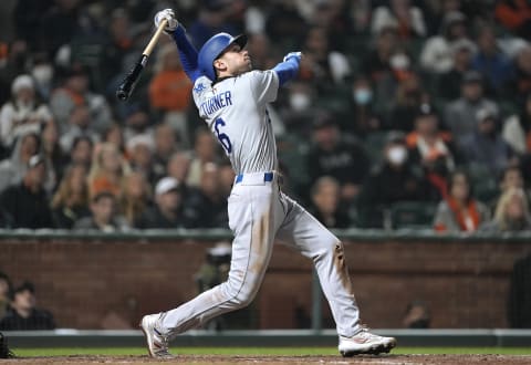 SAN FRANCISCO, CALIFORNIA – SEPTEMBER 03: Trea Turner #6 of the Los Angeles Dodgers bats. (Photo by Thearon W. Henderson/Getty Images)