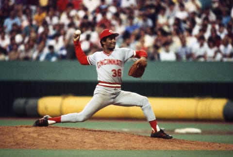 MONTREAL, QU – CIRCA 1985: Mario Soto #36 of the Cincinnati Reds pitches. (Photo by Focus on Sport/Getty Images)