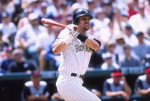 19 May 1999: Outfielder Larry Walker #33 of the Colorado Rockies swings at the ball during the game against the Cincinnati Reds at the Coors Field. Mandatory Credit: Brian Bahr /Allsport