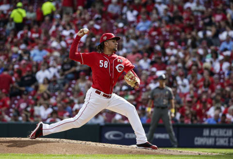 CINCINNATI, OHIO – SEPTEMBER 07: Luis Castillo #58 of the Cincinnati Reds pitches against the Arizona Diamondbacks during the third inning at Great American Ball Park on September 07, 2019 in Cincinnati, Ohio. (Photo by Silas Walker/Getty Images)