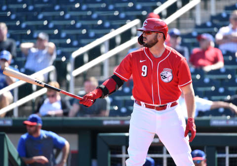 GOODYEAR, ARIZONA – FEBRUARY 24: Mike Moustakas #9 of the Cincinnati Reds. (Photo by Norm Hall/Getty Images)