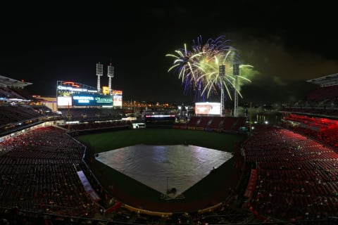 May 19, 2017; Cincinnati, OH, USA; A view of fireworks on display after the game of the Colorado Rockies against the Cincinnati Reds at Great American Ball Park. Mandatory Credit: Aaron Doster-USA TODAY Sports