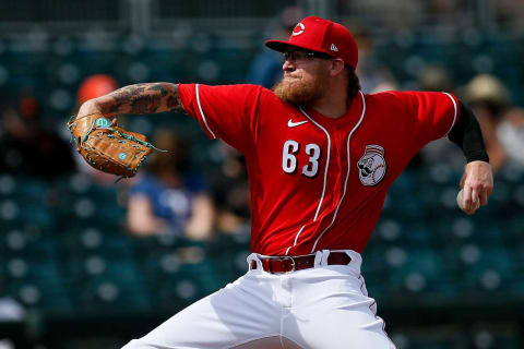 Cincinnati Reds relief pitcher Sean Doolittle (63) throws a pitch.