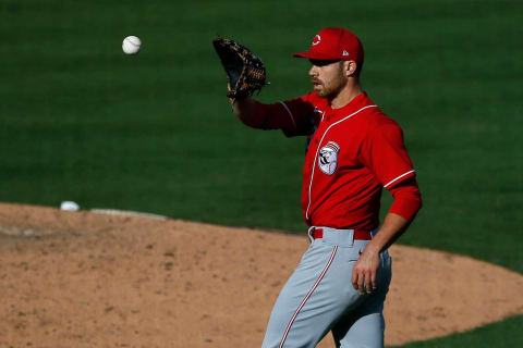 Cincinnati Reds pitcher Jesse Biddle (53) resets between pitches.