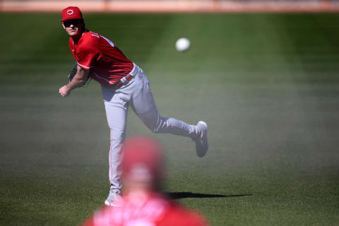 Cincinnati Reds minor league pitcher Nick Lodolo (40) warms up.