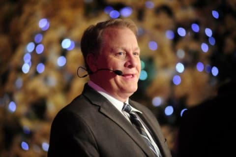 Dec 9, 2013; Orlando, FL, USA; ESPN baseball analyst Curt Schilling talks during the MLB Winter Meetings at the Walt Disney World Swan and Dolphin Resort. Schilling is joining ESPN