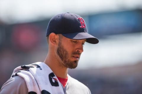 May 27, 2015; Minneapolis, MN, USA; Boston Red Sox starting pitcher Rick Porcello (22) before the game against the Minnesota Twins at Target Field. Mandatory Credit: Brad Rempel-USA TODAY Sports