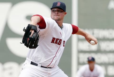 Jul 20, 2014; Boston, MA, USA; Boston Red Sox starting pitcher Jon Lester (31) throws a pitch against the Kansas City Royals in the first inning at Fenway Park. Mandatory Credit: David Butler II-USA TODAY Sports